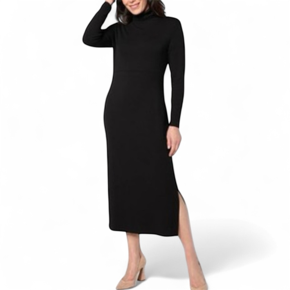 Women with Control Finespun Black Jersey Turtleneck Dress